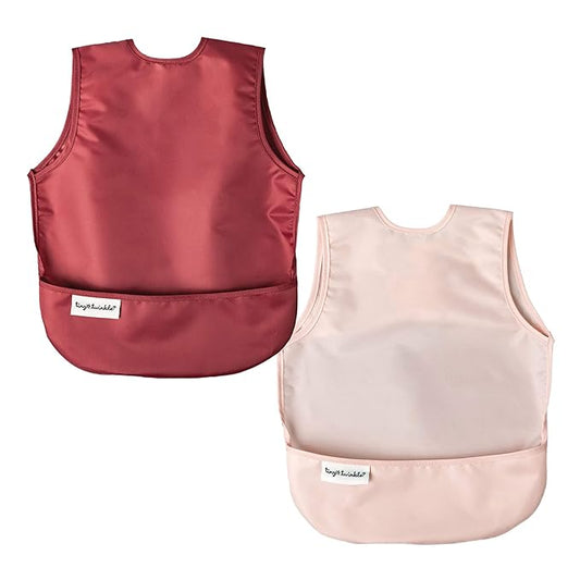 Tiny Twinkle Mess Proof Apron Bibs - 2 Pack Waterproof & Lightweight Baby Bibs for Led Weaning | 100% Recycled Polyester, Easy Clean & Machine Washable (Rose Burgundy,Small 6-24 Months)