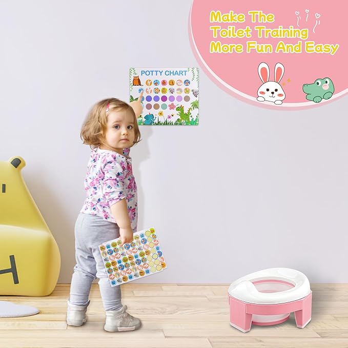 MCGMITT Portable Potty Seat for Kids Travel - Foldable Training Toilet Chair for Toddler Girls with Storage Bags for Outdoor and Indoor Easy to Clean(Pink)