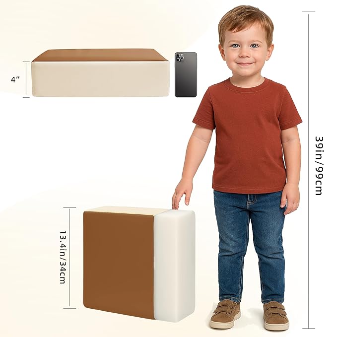 Toddler Dining Table Booster seat, PU Washable Waterproof Double seat Belt Non-Slip Bottom Booster seat for Dining Toddler, Portable Travel Increase Cushion Brown+White