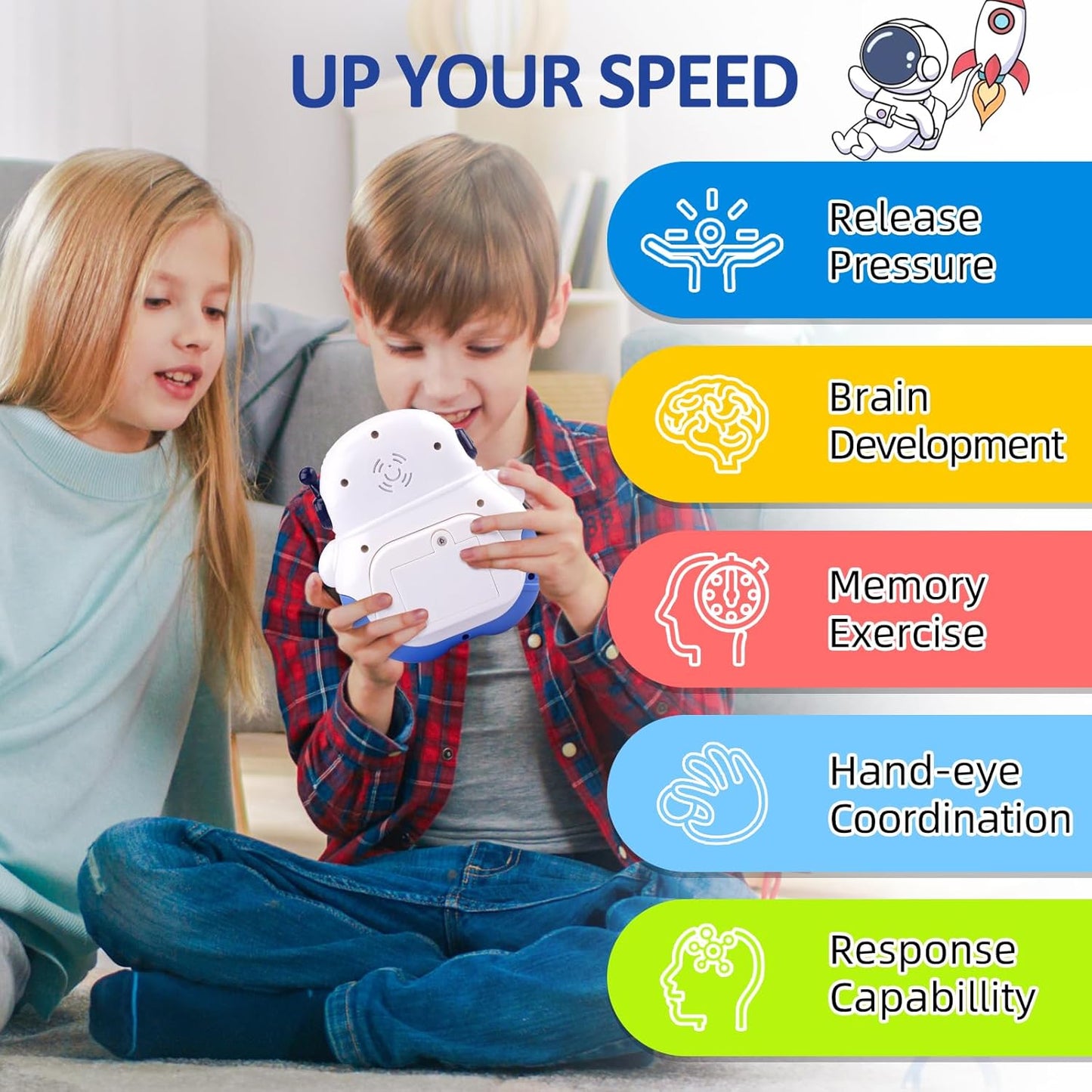 Quick Push Game Fidget Toys for Kids Adults, Handheld Puzzle Game Sensory Toys, Fast Push Bubble Game, Xmas Birthday Gifts for Boys Girls (Astronaut - Blue)