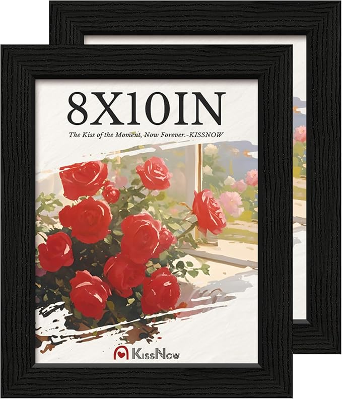 8x10 Picture Frame 2 Pack, Black Solid Wood Gallery Photo Frame, Wall Hanging or Tabletop Display