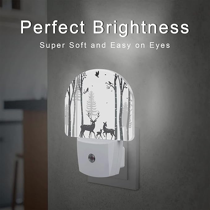 Deer in The Forest Night Light, Birch Tree with Deer Dusk to Dawn Night Light Plug in,0.5w Energy Saving Sleep Friendly NightLight for Kids Boys Girls Home Decor