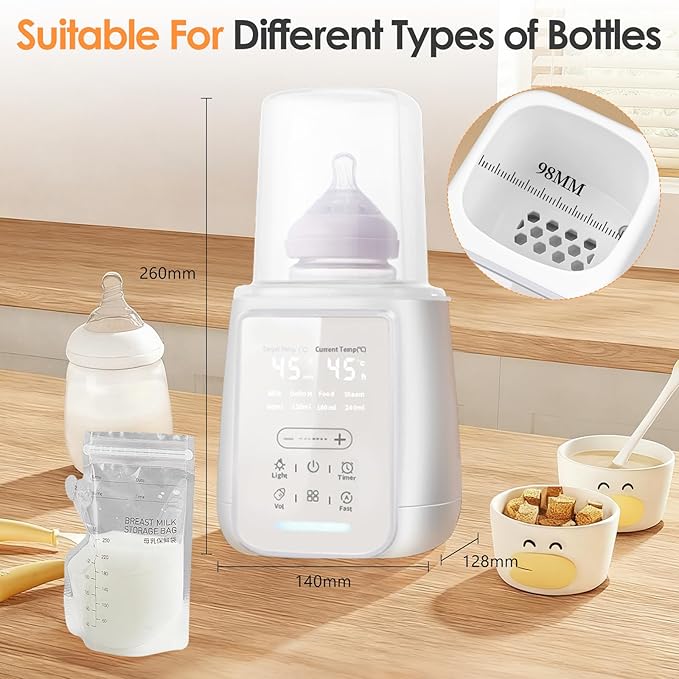 Bottle Warmer, 8-in-1 Fast Baby Milk Warmer with Timer, Smart Temperature Control, Water Bath Technology, Automatic Shut-Off, Bottle Warmers for All Bottles with Thaw Sterilizing Keep Warm