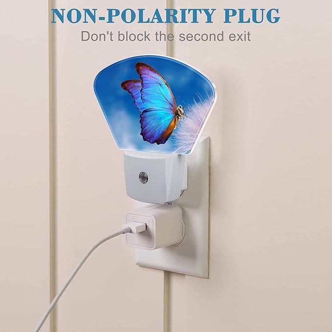 Beautiful Blue Butterfly Night Light, Dandelion Nightlight Plug into Wall with Dusk to Dawn Sensor for Kid Girls Boys Women Men Bedroom, Hallway, Kitchen, Bathroom, Stairs Decor