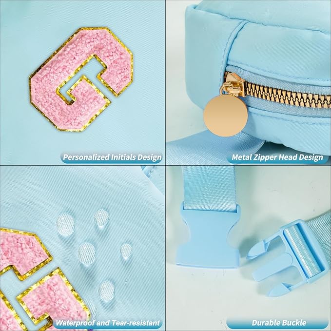 Mini Belt Bag Fanny Pack with Initials Letter Patch Small Crossbody Bags Cute Stuff Birthday Gifts for Teenager Girls Trendy Stuff for Teens - G,Blue