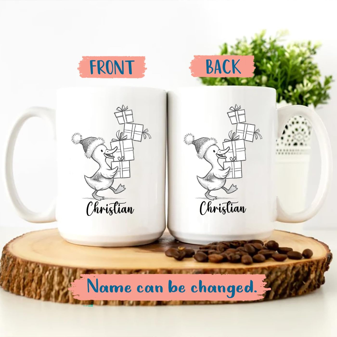 Duck Lover White Ceramic Mug Gift For Girlfriend/Boyfriend/Besties/Sibling, Personalized Duck Accent Coffee Cup, Customized Ducks Coffee Mug With Name, Cute Animal Lover White Travel Mug 11 15 Oz