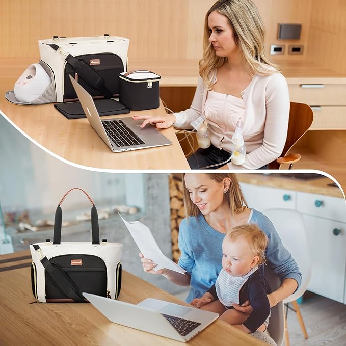 LOVEVOOK Breast Pump Bag & Diaper Tote - 3Pc Set for Breastfeeding Moms - Laptop Pocket, Cooler & Changing Pad - Fits Most Pumps