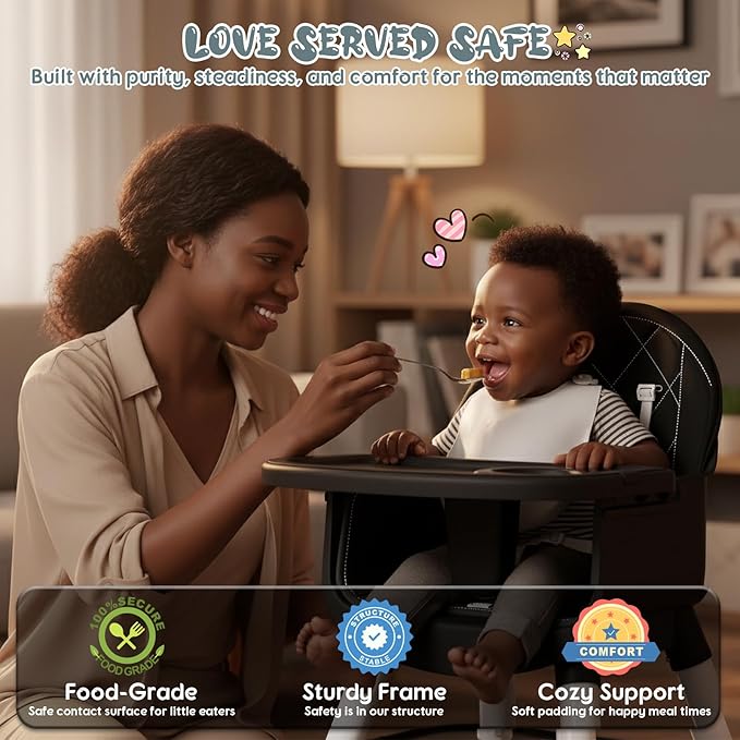 6 in 1 Baby High Chair, Convertible Highchair for Babies and Toddlers (Black)