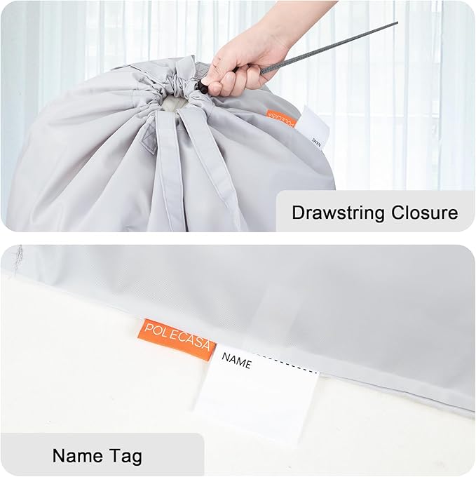 Polecasa Small Heavy Duty Laundry Bag with drawstring closure and Reinforced Handles, Easy to Carry Dirty Clothes Drawstring Bag for Travel, Camp 21”x24”, Silver