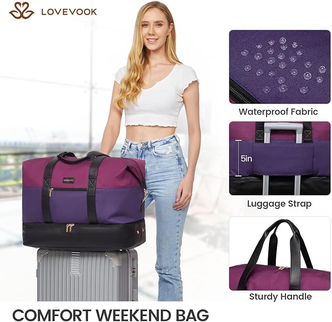 LOVEVOOK Weekender Bag, Large Travel Duffel Bag for Women with 2 Packing Cubes, Carry on Overnight Bag with Shoe Compartment, Mom Hospital Bags for Labor and Delivery