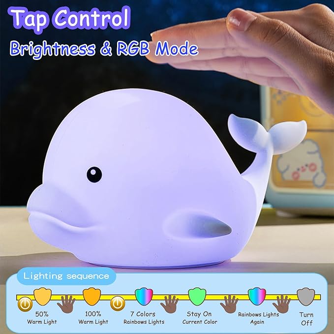 Dolphin Night Light for Kids Cute Night Light,16 Colors Silicone Dimmable Baby Night Lights for Nursery, Rechargeable Nightlight for Kids Room,Gifts Stuff for Boys Girls Baby,Toddler Decor