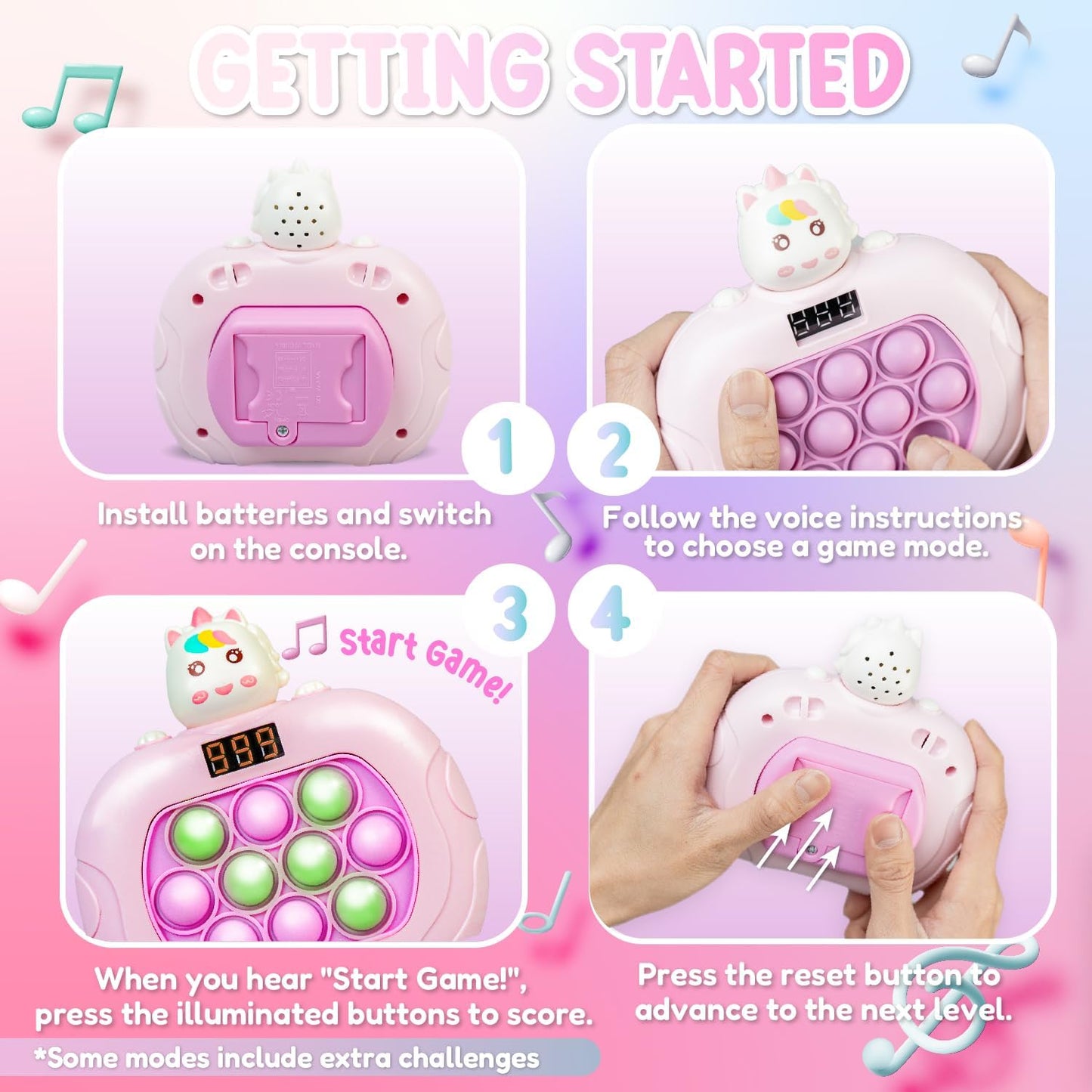 Marlo & Buzz Fast Push Game Toy with Popit Game Controller, Pop Fidget Animal with LED Screen - Sensory and Memory Console, Quick Bubble Light Toy, Pocket Games (Unicorn)