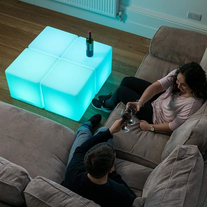 14-inch LED Cube Light, Rechargeable Glowing LED Low Chair w/Remote, 16 Changing Colors Cube Mood Floor Lamp, Waterproof Square Table/Seat Mood Lighting for Home Garden Patio Party Decor