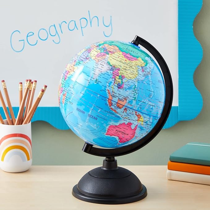Juvale World Globe for Kids - 8-Inch, Multicolor with Plastic Stand - Educational Desk Globe with World Map for Kids & Classroom Decor