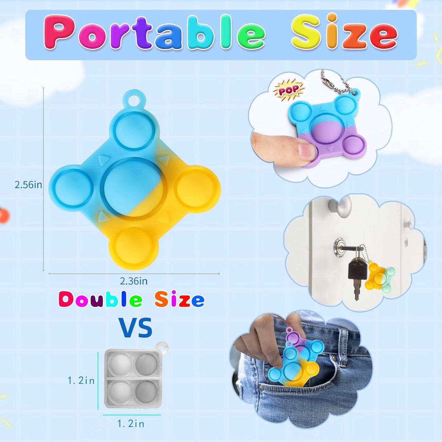 96 PCS New Mini Big Pop Fidget Toys Pack Party Favors, Silicone Squeeze Pop Bubble Fidget Bulk Sensory Toys, Pop Keychain Bubble Toy Party Bag Fillers for Kids, Wrap Pop Toy