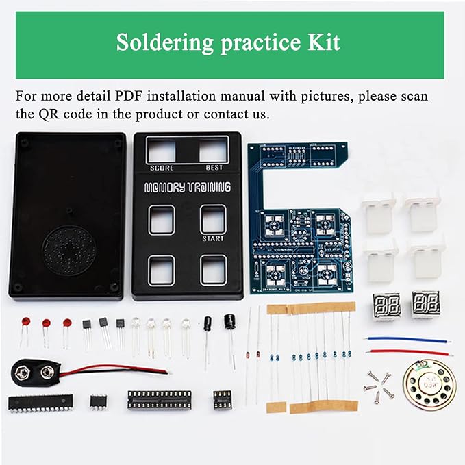 ISolderStore Light Up Memory Practice Game Handheld Electronic Soldering Practice Kit DIY Soldering Project Color Memorizing Classic Board Games