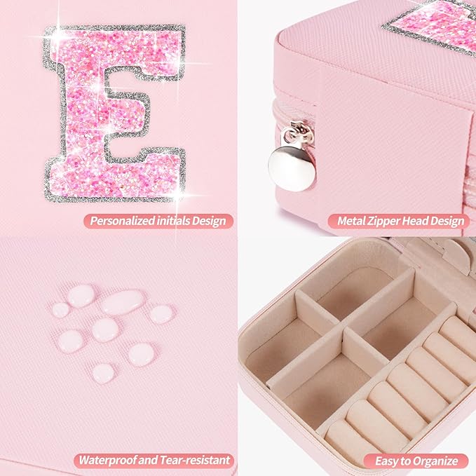 Travel Essentials for Women - Travel Accessories Travel Stuff,Mini Jewelry Organizer Jewelry Case for Traveling,Cute Personalized Jewelry Box,Birthday Gifts for Girls Women | Pink,E