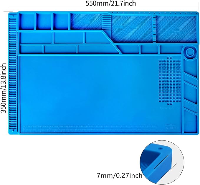 Kaisi S-180 Large Silicone Soldering Mat Magnetic Repair Work Mat, Heat Resistant Insulation Large Platform Station Pad for Soldering, Electronics, Computer Repair, Size 21.6 x 13.8 inch