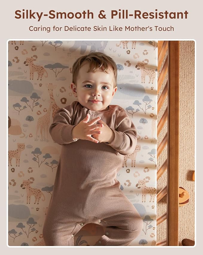 Pack and Play Sheets Fitted 3 Pack, Mini Crib Sheets for Pack N Play Mattress Stretchy Portable Playard Sheets, Soft Breathable Elephant