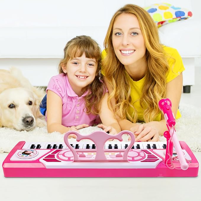 Toys for 3+ Year Old Girls Gift: 49 Keys Kids Piano Keyboard Multifunctional Educational Musical Instrument Toy with Microphone, Earphone, Dual Speakers, Birthday and Xmas Gifts for 3+ Girls Toys