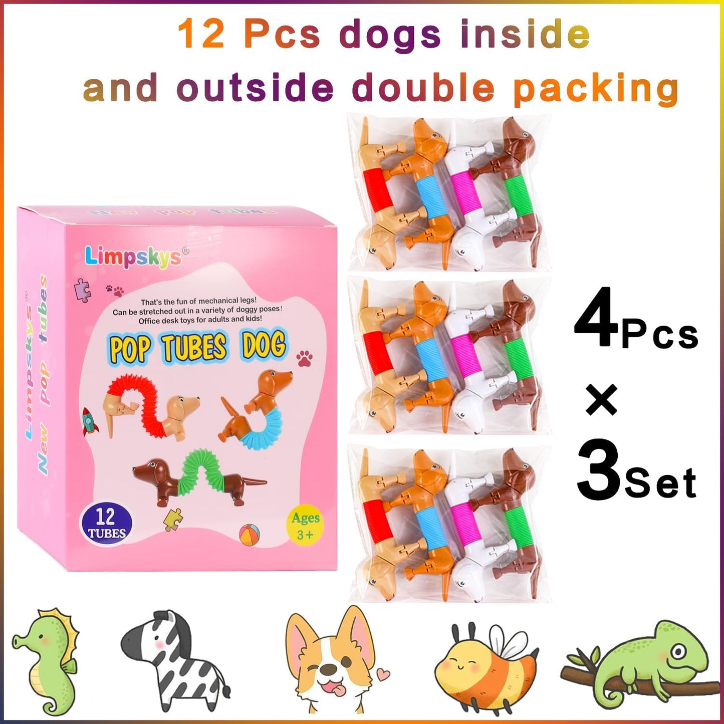 Robot dog,Dog pop tubes,Toy Dog,Animal pop Tubes,Fidget Toys for Kids,Sensory Toys for Kids 5-7,Dog Party Favors,autism sensory products,sensory toys for kids with autism,toys for ages 5-7（12Pcs Dog）