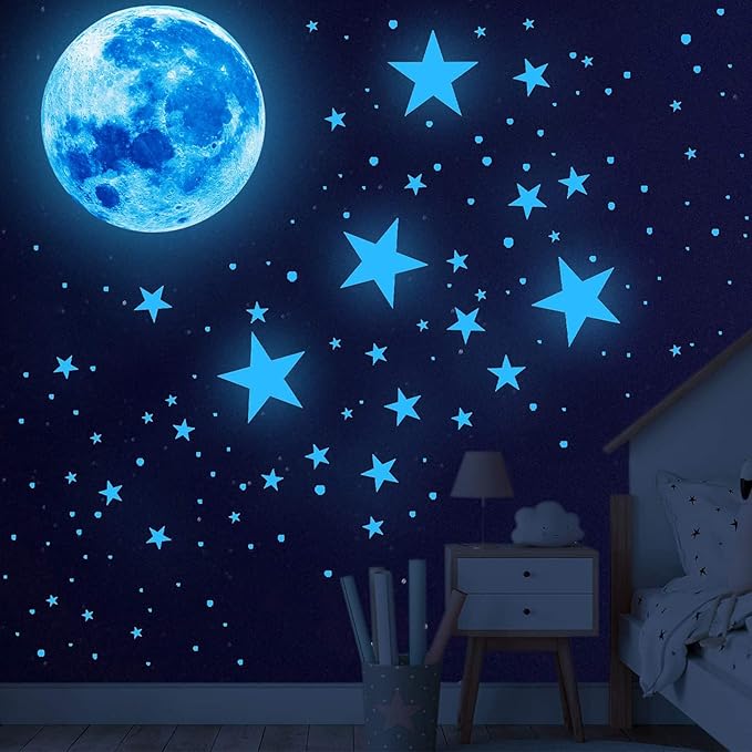 Glow in The Dark Stars,Glowing Stars and Moon Wall Decals, 1088 Pcs Ceiling Stars Glow in The Dark Kids Room Wall Decor, Perfect for Kids Nursery Bedroom Living Room