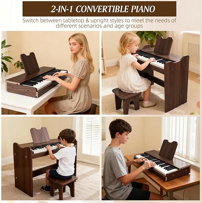 Kids Piano Keyboard, 37 Keys Digital Wood Piano Toddler Music Educational Instrument Toy, Xmas Birthday Gifts for 3+ Girls Boys