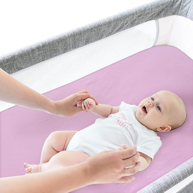 Bassinet Sheets Fit for Halo Bassinest Swivel/Flex/Glide Sleeper and 4moms mamaRoo Sleep Bassinet, 100% Cotton, 2 Pack, Ultra Soft Bassinet Sheet, Pink and Violet