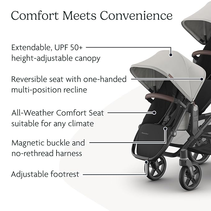UPPAbaby RumbleSeat V3 Second Lower Seat - Compatible with Vista V2 and Vista V3 - All-Weather Seat + Magnetic Buckle – Adapters Included - Savannah (Pearl Gray Jacquard/Carbon Frame/Chestnut Leather)