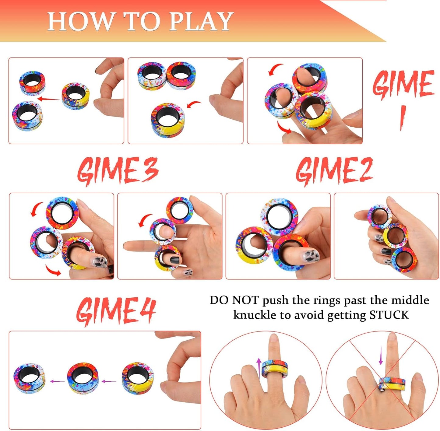 3Pcs Magnetic Rings Fidget Toy Set, Idea ADHD Anxiety Magnetic Fidget Toys Adults Fidget Spinner Rings for Relief, Easter Basket Stuffers Valentines Gifts for 8 9 10 11 12 13+ Year Old Teen Boy Girl A