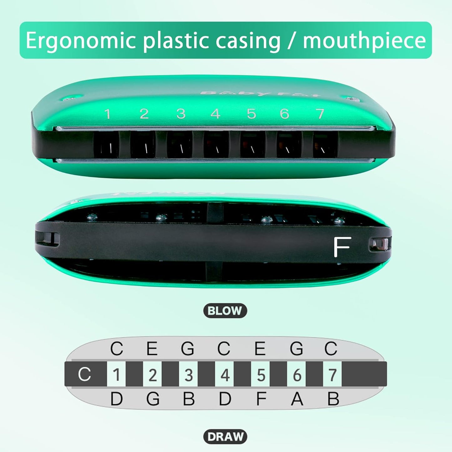 BabyFat 7 Hole Blues Mini Harmonica Set,Diatonic Harmonica with free lanyards,Easy-playing Musical Instrument(Key of F)