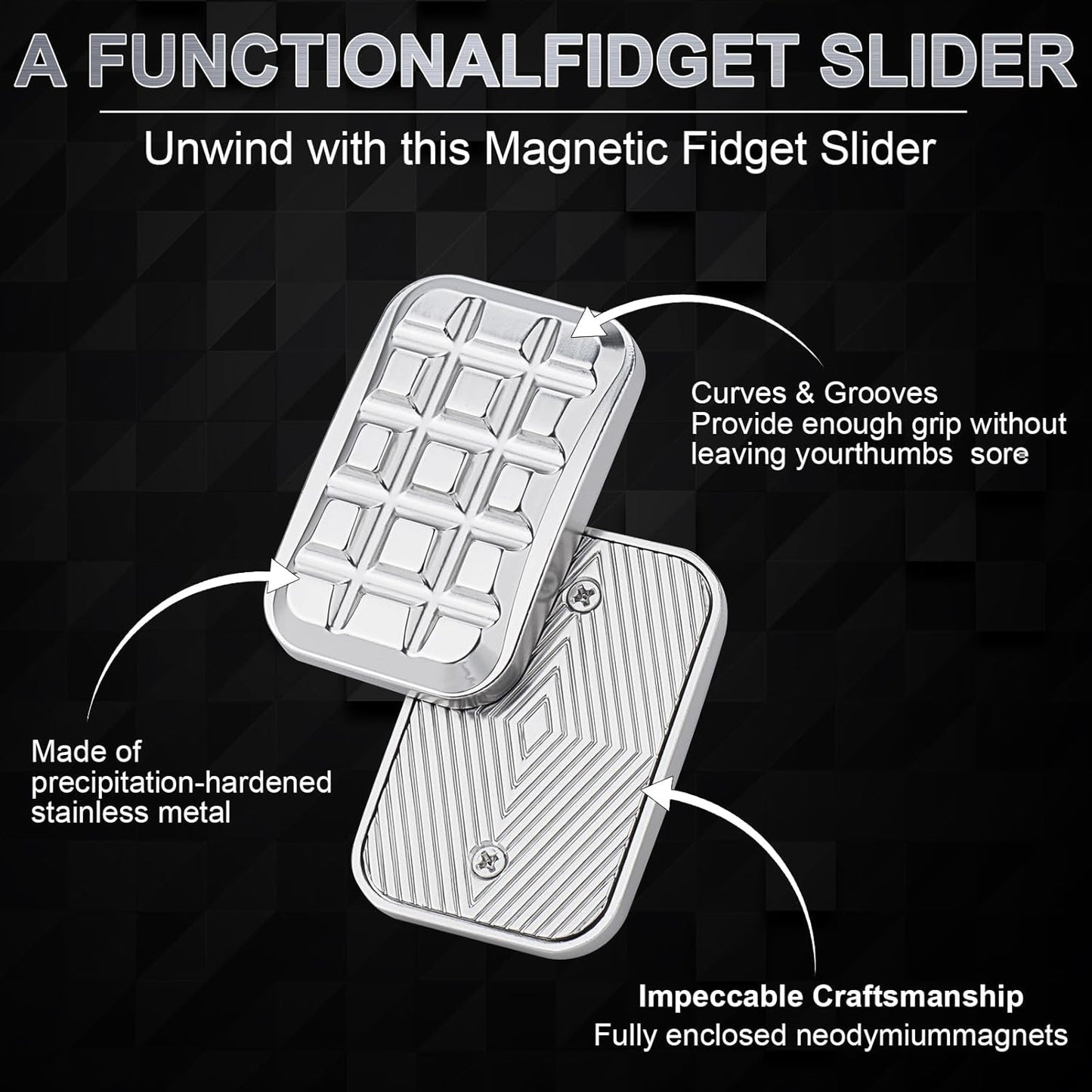 Fidget Slider EDC Adult Metal Fidget Toys ADHD Tool Anxiety Stress Relief Toys Fun Office Desk Toys Gifts for Boyfriend and Father (Silver)