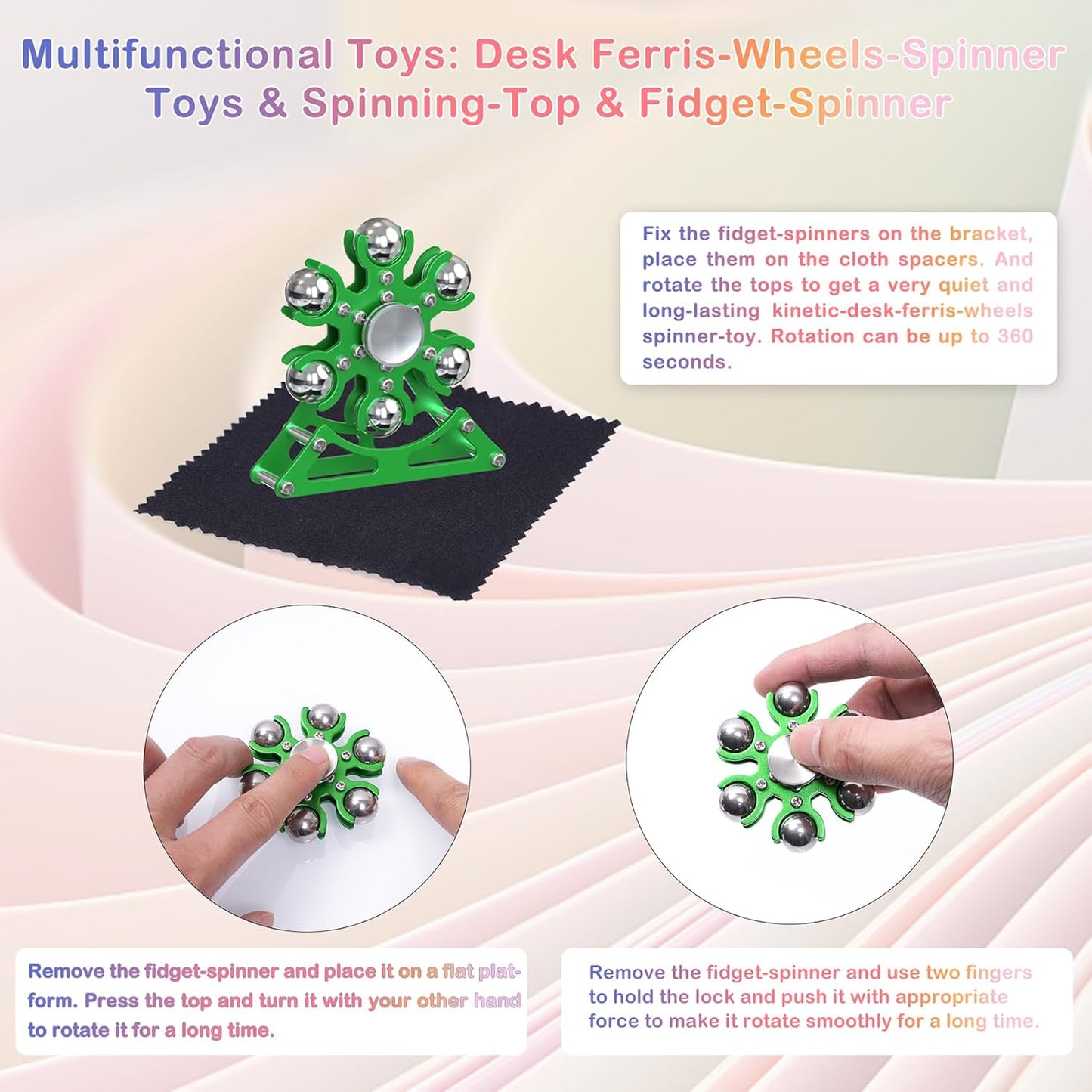 Desk-Fidget-Toys for Ferris-Wheels-Spinner: Metal Kinetic-Spinner 4mins, Cool-Gadgets for Kid Children Teen Adult EDC-Toy, ADHD Tools Cool-Stuff Stress Relief Gift for Office Home School Christmas