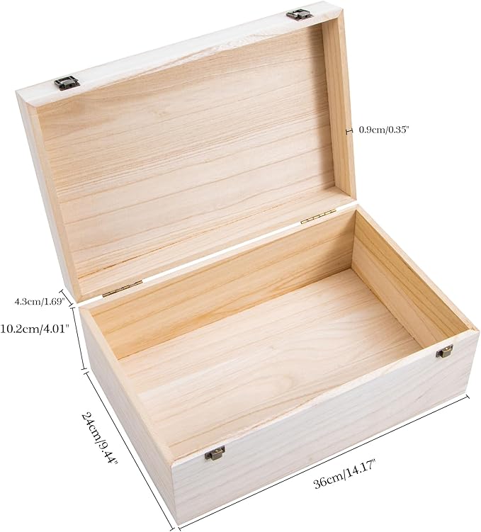 Wooden Storage Box with Hinged Lid and Front Clasp, 14''x9.4''x5.9'' Large Wood Storage Box Boxes Wood Gift Boxes for Crafts Art Hobbies and Valentine's Day Decoration