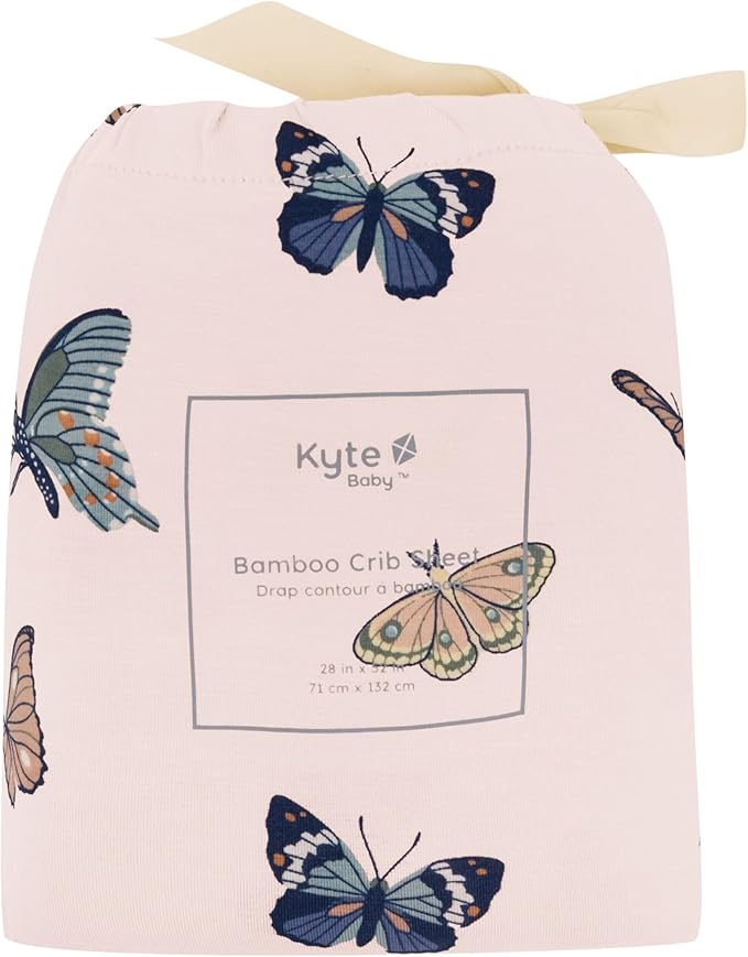 Kyte Baby Soft Crib Sheet - Standard Fitted Crib Sheet Made with Rayon from Bamboo, Ultra-Gentle and Breathable (Blush Butterfly)