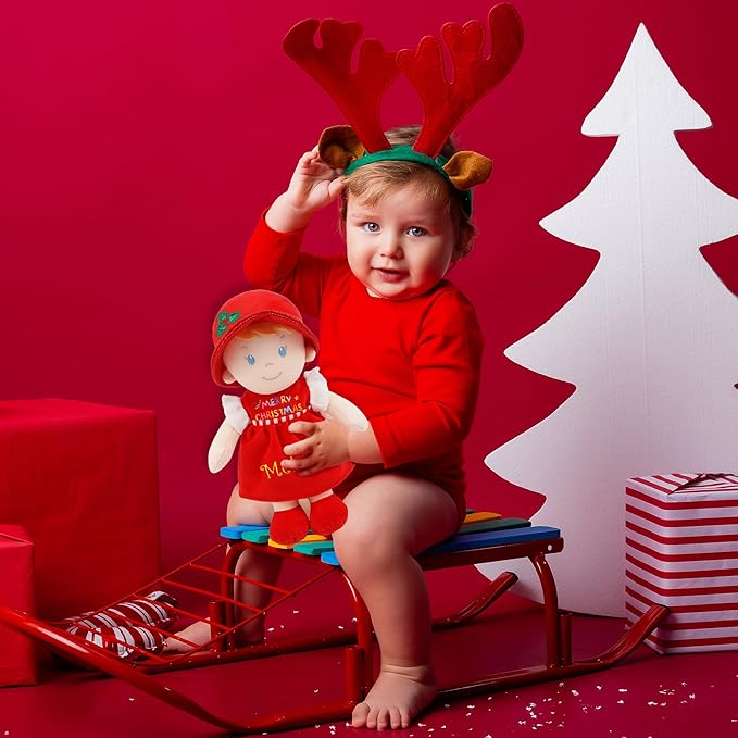 June Garden Personalized Soft Dolly Emilia - Stuffed Soft Baby Doll for Birth and Up with Custom Name - Christmas Special Edition