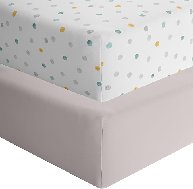 Featherhead™ 2-Pack Fitted Crib Sheets - 100% Cotton - 52" x 28" x 9" for Standard Crib and Toddler Mattress (Jersey Grey Polka)