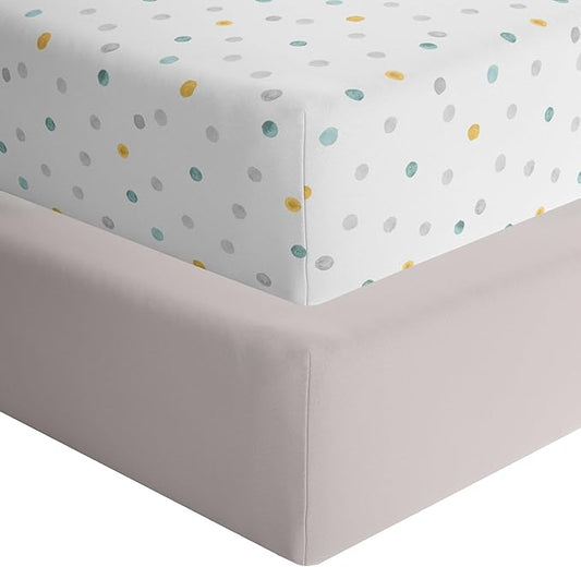 Featherhead™ 2-Pack Fitted Crib Sheets - 100% Cotton - 52" x 28" x 9" for Standard Crib and Toddler Mattress (Jersey Grey Polka)