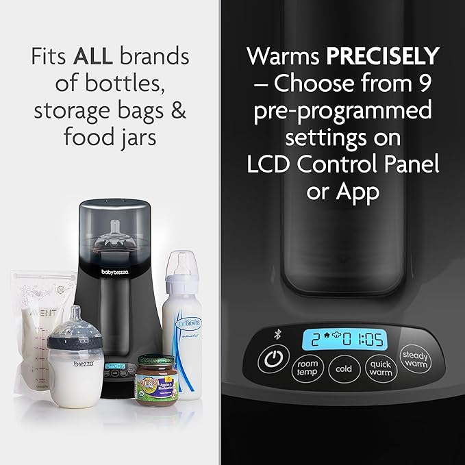 Baby Brezza Smart Baby Bottle Warmer, Breastmilk Warmer + Defroster – Free App - Different Temperatures for Breastmilk + Formula - Universal Fit for All Bottles + Milk Bags - Calentador de Biberones