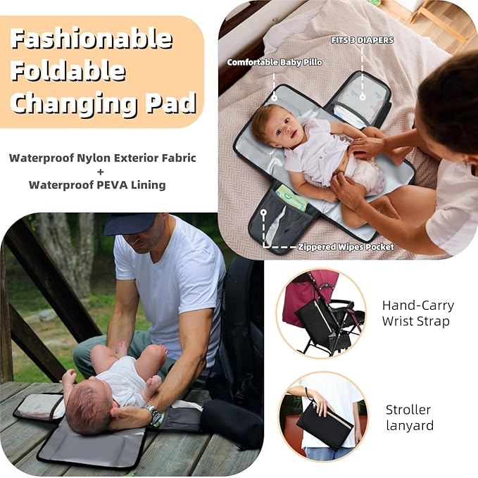 Diaper Bag Backpack with Changing Pad, Pacifier Case, Baby Bag for Boy Girl Toddler - Large, Stylish, Waterproof Travel Quilted Diaper Bag for Mom - Baby Shower - Black Grey