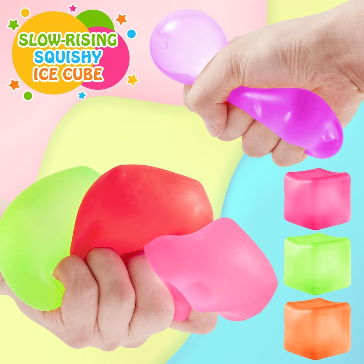 Stress Cube Fidget Ice Cube Stress Balls, 4Pcs Stress Balls for Kids, Fidget Toys Adults Stress Relief Squeeze Ball, Square Shape Hand Exercise Ball, Sensory Toys for Autistic (Gel Sugar Cube)
