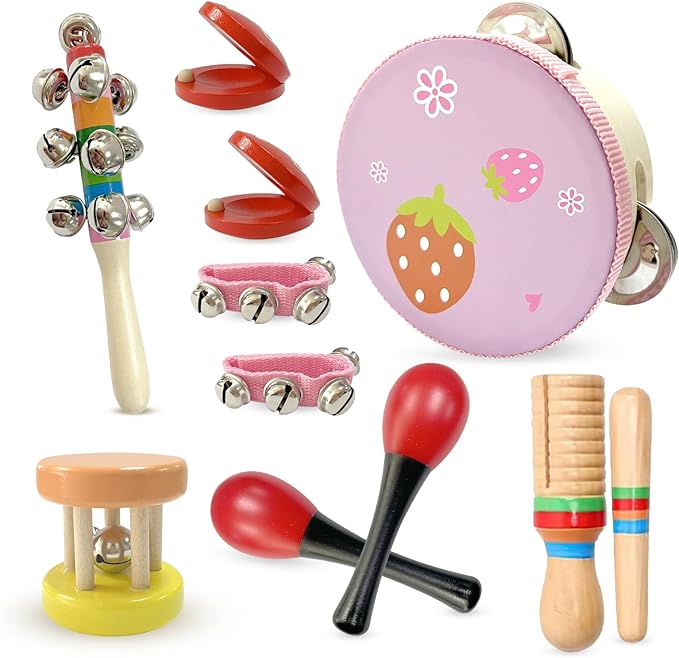 CREPRO Kids Musical Instruments, Orff Wooden Musical Toys for Toddlers 3+, Natural Colors Percussion Instruments Set, Kids Preschool Educational Birthday Gifts