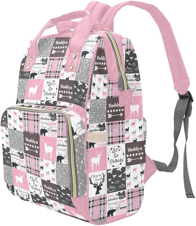 Woodland Pink Personalized Diaper Bag with Custom Name – Custom Baby Tote Backpack for Mom, Unique Gift for New Parents, Baby Shower Essentials