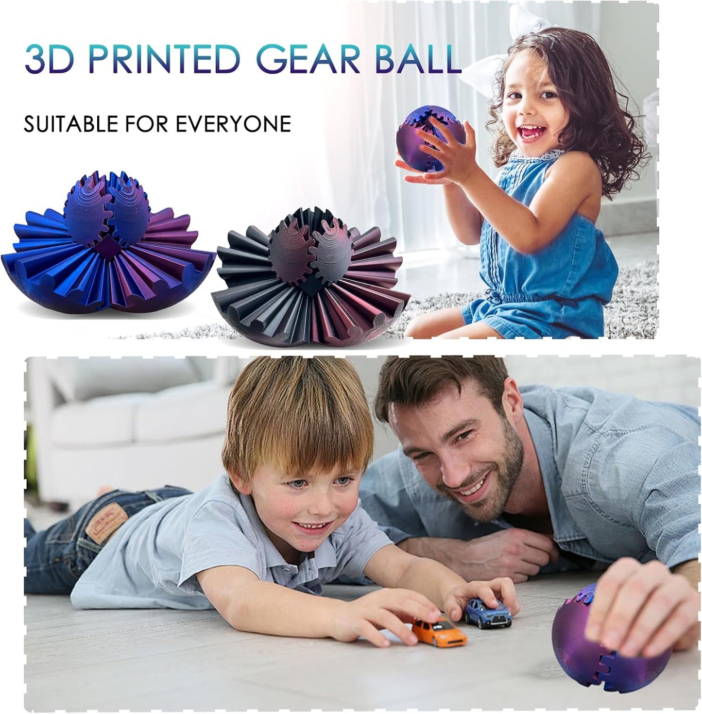 Gear Ball - 3D Printed Gear Ball Spin Ball or Cube Fidget Toy, Gear Sphere, Gear Ball Fidget Toy, Stress Ball, GearSphere Desk Toy, Fidget Ball, Gear Toy for Stress and Anxiety Relaxing (B1)