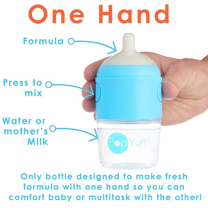 PopYum Blue Formula Making Baby Bottle Starter Set, 4-Pack, 2X 5oz Bottles with #1 Slow Flow Nipples + 2X 9oz Bottles with #2 Medium Flow Nipples, Mixing, Dispenser