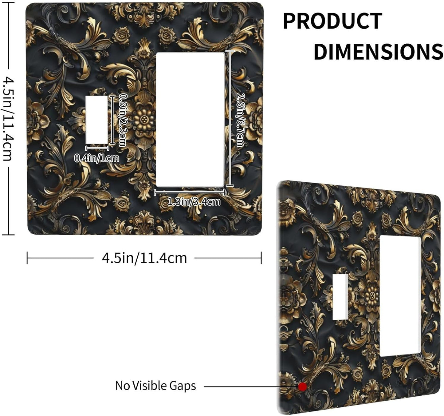 Decorative Outlet Covers Rococo Vintage Black Golden Leaf Morris Vine 2 Gang 1 Gang Wall Plate Cover Single Toggle Rocker Combo Light Switch Cover Plate Face Plate for Bedroom Decor