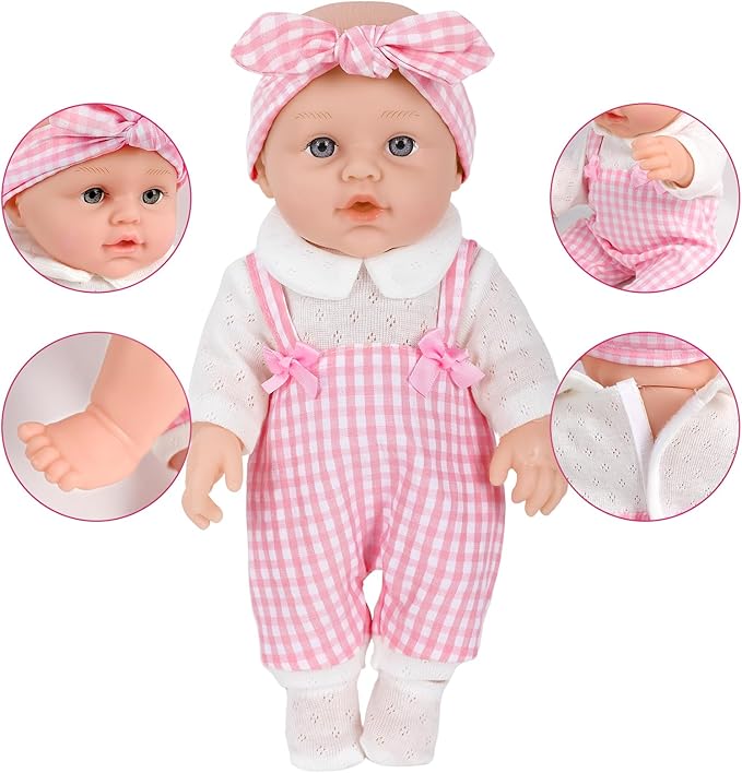 DONTNO 12 Inch Baby Doll with Clothes and Backpack Carrier,Newborn Doll Includes Clothes,Blanket,Pacifier,Bottle,First Gift for Toddlers 36 Months and Up