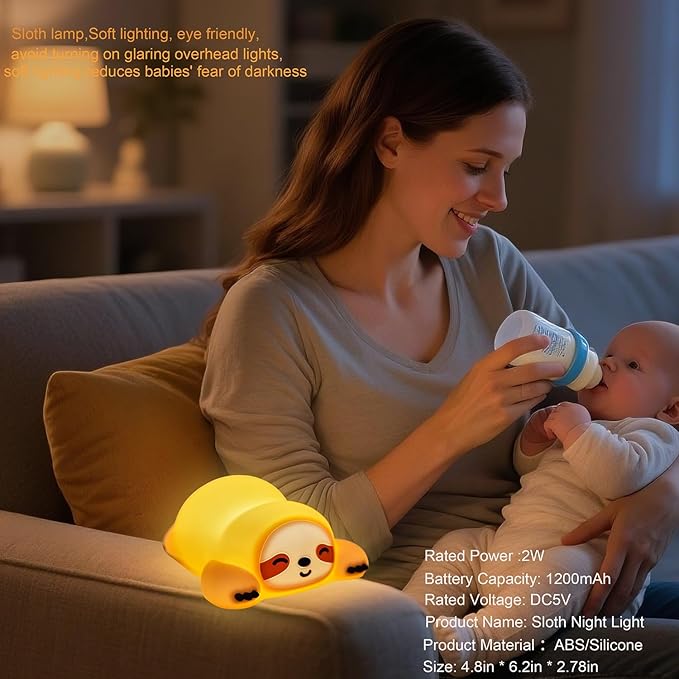 DREAMING MY DREAM Night Light for Kids,Squishy Sloth Night Light,LED Novelty Animal Nightlight,3 Levels Dimmable,30Min Timer Nursery Lamp for Kids, Bedroom Baby Boys Girls Gifts