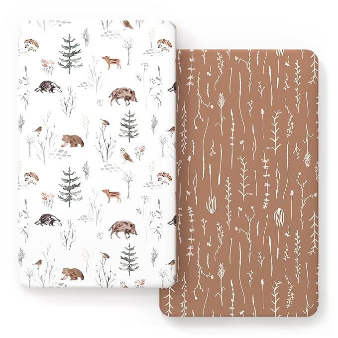 GRSSDER Stretch Ultra Soft Jersey Knit Fitted Crib Sheets Set 2 Pack，Fit All Standard Crib Mattress Pads Safe and Snug, Stylish Pattren of Jungle Animals
