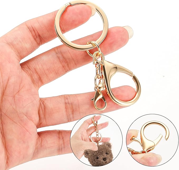 10 Pack a Set Metal Lobster Claw Clasps and Key Rings, Key Chain Accessories, Keychain Making kit for Keys, Art Crafts, Jewelry Making, Silver - Light Gold